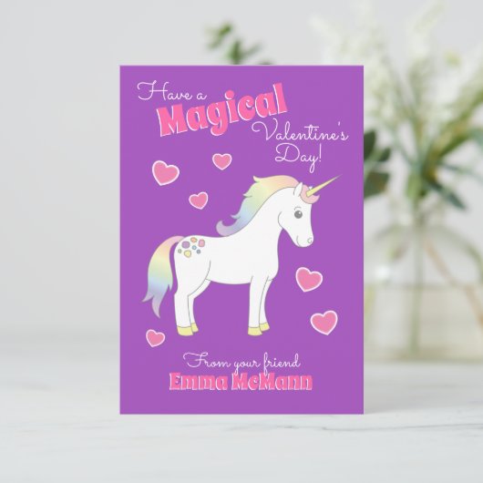 Unicorn Kinder Classroom Valentijnen Kaarten (Staand voorkant)