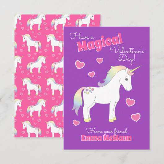 Unicorn Kinder Classroom Valentijnen Kaarten (Voorkant / Achterkant)