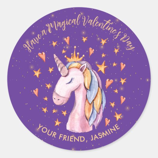 Unicorn Kinder Classroom Valentijnsdag Ronde Sticker (Voorkant)