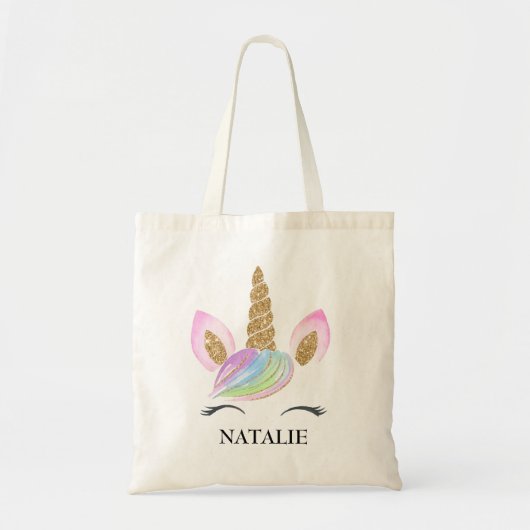 Unicorn Kinder Gold Glitter Pink Personalized Gift Tote Bag (Voorkant)