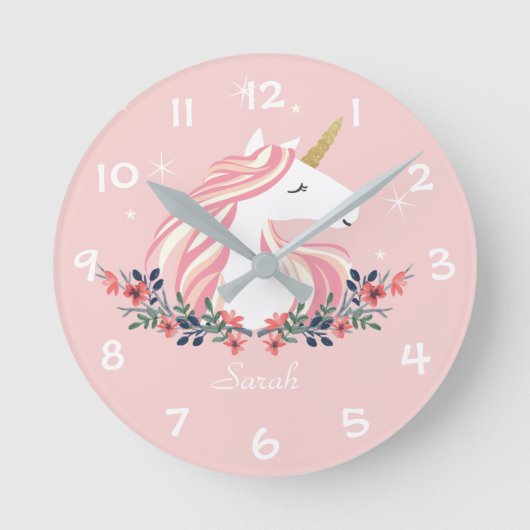Unicorn Kinder Nursery Wall Clock Ronde Klok (Voorkant)