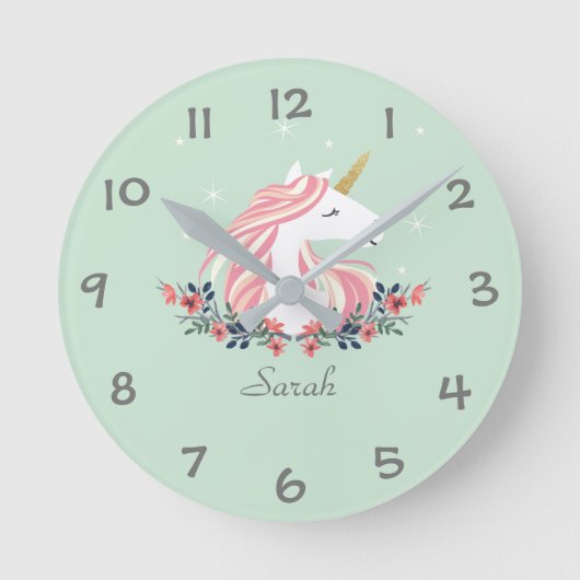 Unicorn Kinder Nursery Wall Clock Ronde Klok (Voorkant)