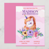 Unicorn Kinder Uitnodiging (Voorkant / Achterkant)