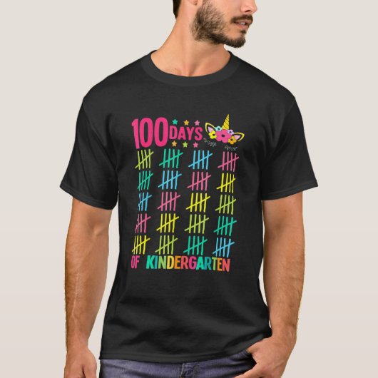 Unicorn Kindergarten 100 Days Of School Girl Magic T-shirt (Voorkant)