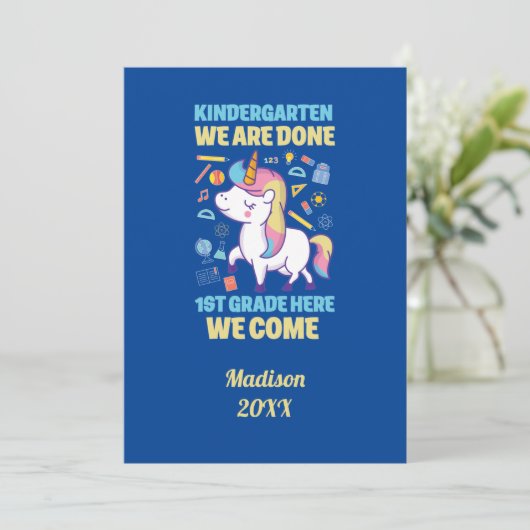 Unicorn Kindergarten Afstuderen 1e graad Kaart (Staand voorkant)