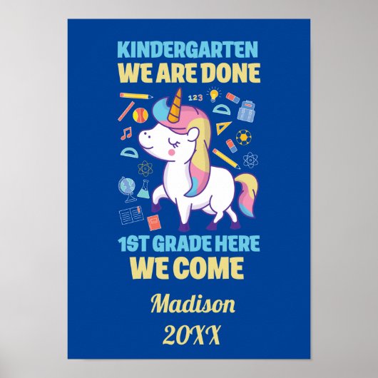 Unicorn Kindergarten Afstuderen 1e graad Poster (Voorkant)