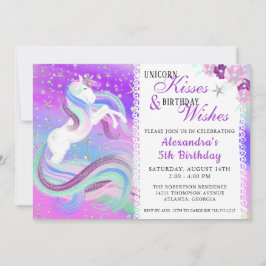 Unicorn Kisses Birthday Wishes Silver Stars Paars