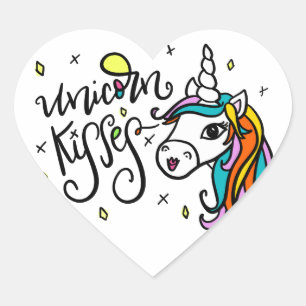 Unicorn Kisses, met de hand getekend Hart Sticker