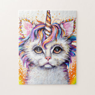Unicorn Kitten Rainbow-Waterverf Legpuzzel