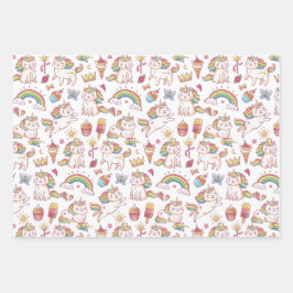 Unicorn Kittens'n Sweet Trees, Hearts, Rainbows Inpakpapier Vel