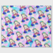 Unicorn Kitty Cat op een stevige regenboog Cadeaupapier (Vlak)