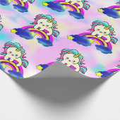 Unicorn Kitty Cat op een stevige regenboog Cadeaupapier (Hoek)