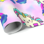Unicorn Kitty Cat op een stevige regenboog Cadeaupapier (Rol Hoek)