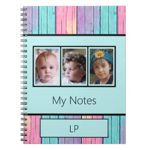 Unicorn kleuren 3 foto's initialen turquoise notitieboek