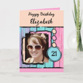 Unicorn kleuren faux wood toevoegen foto 21st verj kaart (Voorkant)