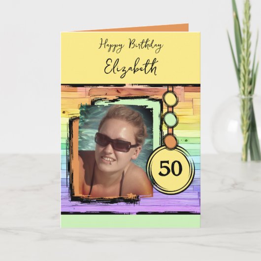 Unicorn kleuren faux wood toevoegen foto 50e verja kaart (Voorkant)