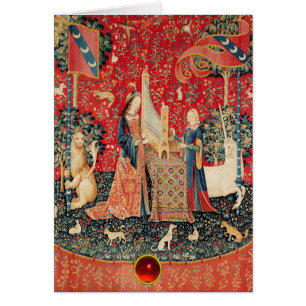 UNICORN, LADY PLAYING ORGAN Red Floral Kerstmis