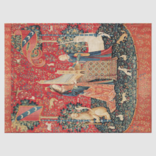 UNICORN, LADY PLAYING ORGAN Red Green Floral Tissuepapier