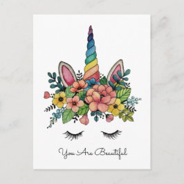 Unicorn Lashes met regenbooghoorn Briefkaart