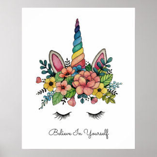 Unicorn Lashes met regenbooghoorn Poster
