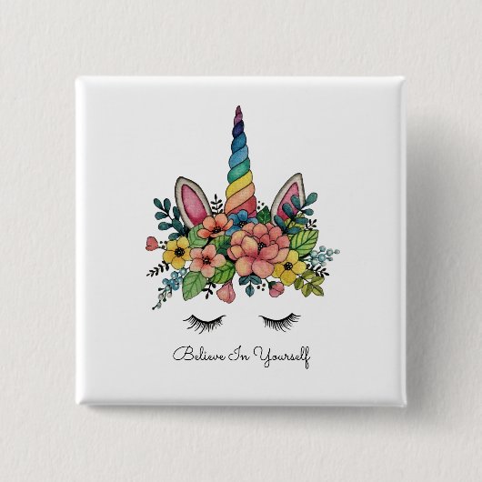 Unicorn Lashes met regenbooghoorn Vierkante Button 5,1 Cm (Voorkant)