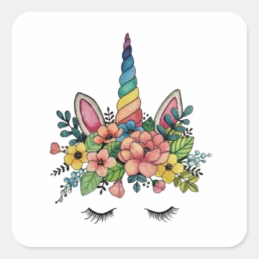 Unicorn Lashes met regenbooghoorn Vierkante Sticker (Voorkant)