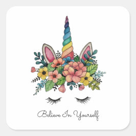 Unicorn Lashes met regenbooghoorn Vierkante Sticker