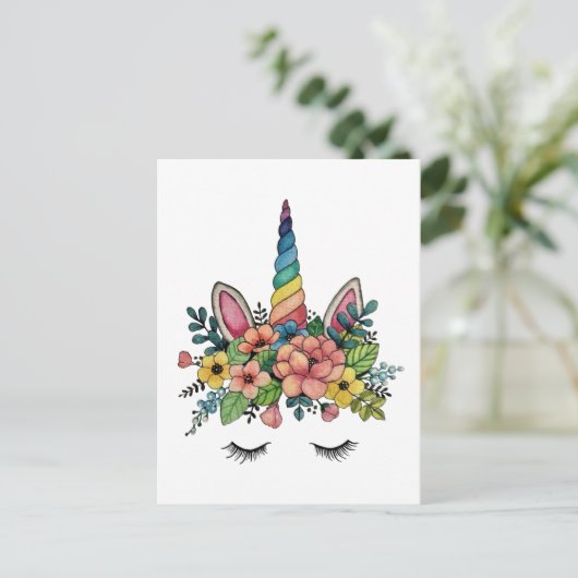 Unicorn Lashes With Rainbow Horn Briefkaart (Staand voorkant)