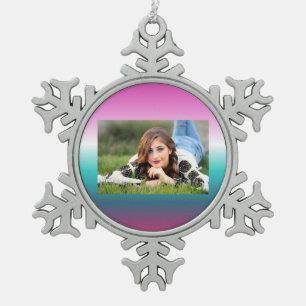 unicorn lavender blauwgroen ombre turquoise mermai tin sneeuwvlok ornament