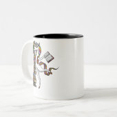 Unicorn Librarian Magical Book Reading Nerd Tweekleurige Koffiemok (Voorkant links)