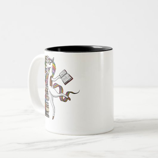 Unicorn Librarian Magical Book Reading Nerd Tweekleurige Koffiemok (Voorkant links)