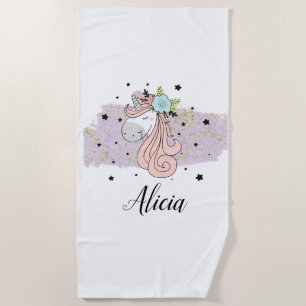 Unicorn Lila Waterverf Beach Towel Strandlaken