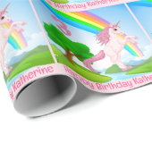 Unicorn Little Girl's Birthday Age & Name Gift Cadeaupapier (Rol Hoek)