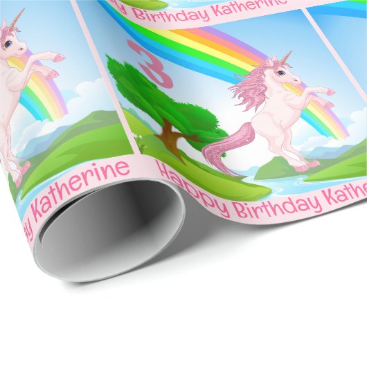Unicorn Little Girl's Birthday Age & Name Gift Cadeaupapier (Rol Hoek)
