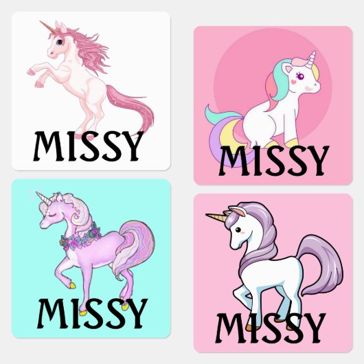Unicorn Little Girl's Iron on Labels NAME (Groep)
