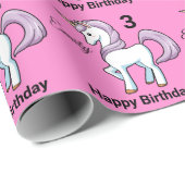 UNICORN Little Girl's Personalize Name Birthday Cadeaupapier (Rol Hoek)