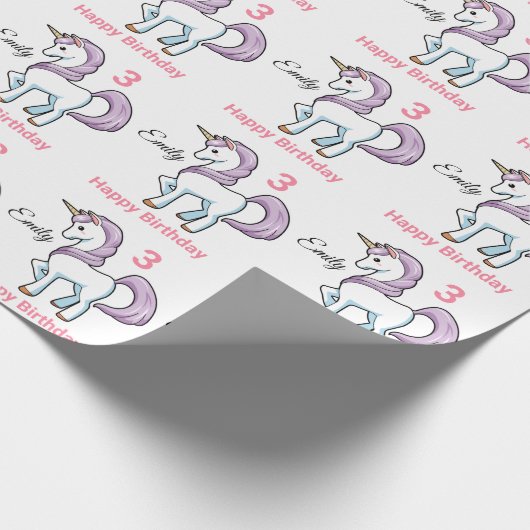 UNICORN Little Girl's Personalize Name Birthday Cadeaupapier (Hoek)
