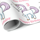 UNICORN Little Girl's Personalize Name Birthday Cadeaupapier (Rol Hoek)