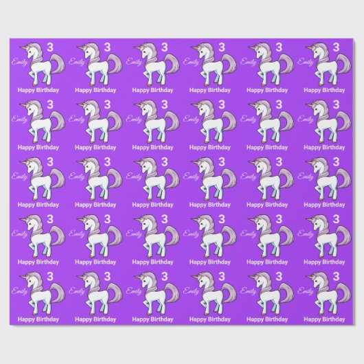UNICORN Little Girl's Personalize Name Birthday Cadeaupapier (Vlak)