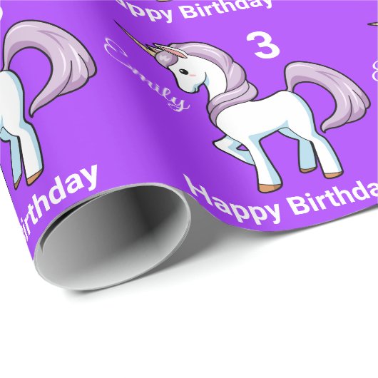 UNICORN Little Girl's Personalize Name Birthday Cadeaupapier (Rol Hoek)