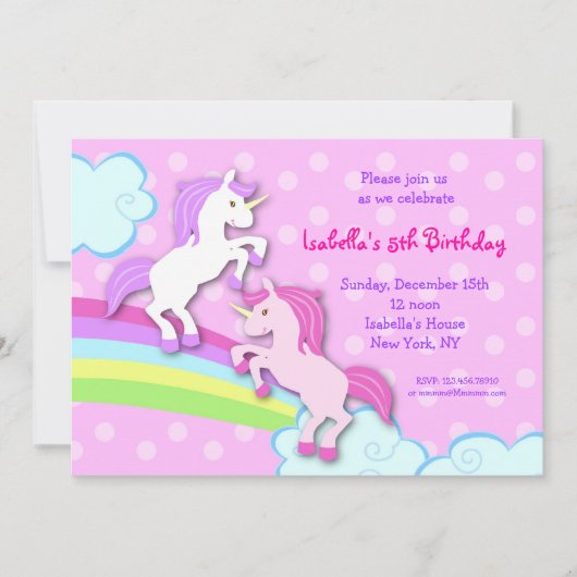 Unicorn Little Pony Birthday Party Invitations Kaart (Voorkant)