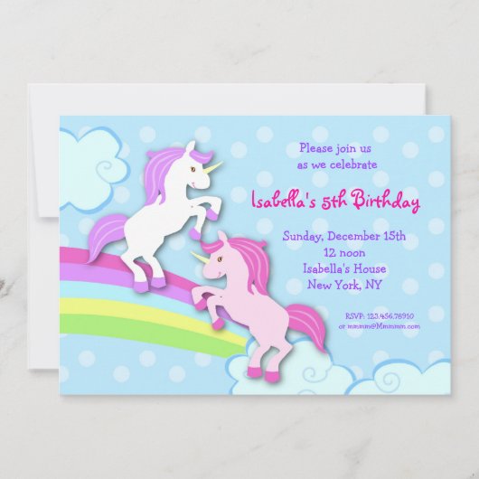 Unicorn Little Pony Birthday Party Invitations Kaart (Voorkant)