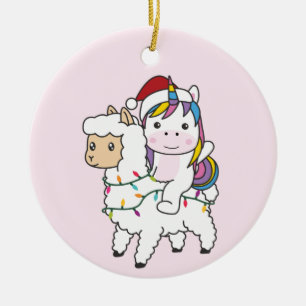 Unicorn Llama Christmas Snow Winter Animals Adult Keramisch Ornament