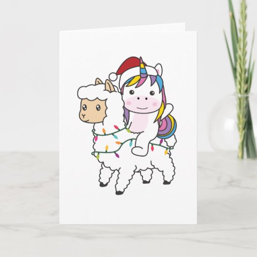 Unicorn Llama Kerstsneeuwwinterdieren Kaart (Voorkant)
