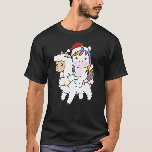 Unicorn Llama Kerstsneeuwwinterdieren T-shirt (Voorkant)