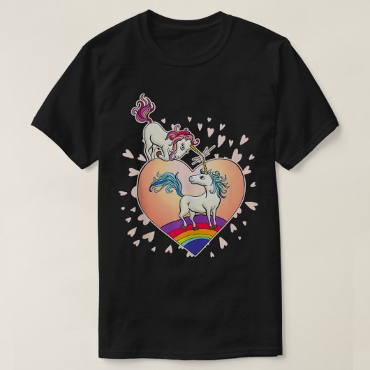 Unicorn Love Heart Rainbow Valentijnsdag Cute Gi T-shirt (Design voorkant)