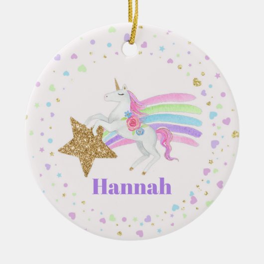 Unicorn Love Hearts & Star Girls Keramisch Ornament (Voorkant)
