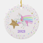 Unicorn Love Hearts & Star Girls Keramisch Ornament (Achterkant)