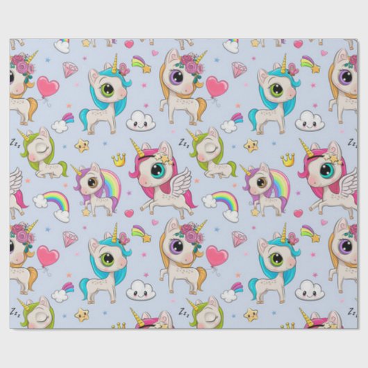 Unicorn Love Pattern Cadeaupapier (Vlak)