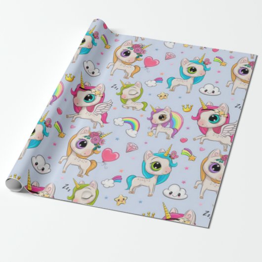 Unicorn Love Pattern Cadeaupapier (Uitgerold)